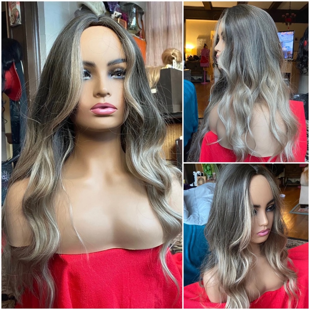 Maple and ash brunette with blonde balayage wig